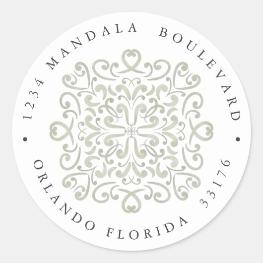 シックなセージ緑の結婚タイル差出人住所 ラウンドシール (正面)