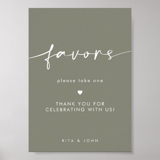 シックなセージ緑の結婚好意の表の看板 ポスター (正面)