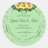 シックなセージ緑の製品ラベルイエローローズジュエリー ラウンドシール (正面)