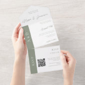 シックなセージ緑のQRコードすべて1つの結婚式の招待 オールインワン招待状 (貼ってはがせる)