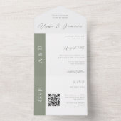 シックなセージ緑のQRコードすべて1つの結婚式の招待 オールインワン招待状 (内側)