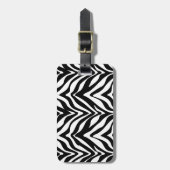 シックなゼブラプリントとピンクレースモノグラム名 ラゲッジタグ (正面縦)
