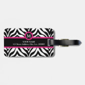 シックなゼブラプリントとピンクレースモノグラム名 ラゲッジタグ (裏面横)