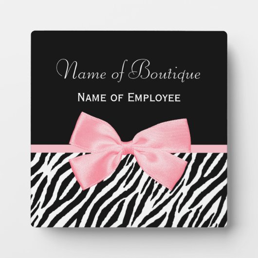 シックなゼブラプリントブティックライトトゥルーピンクリボン フォトプラーク (正面)