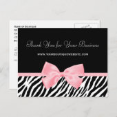 シックなゼブラ印刷ありがとうライトトゥルーピンクリボン ポストカード (正面/裏面)