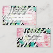 シックなゼブラ印刷ピンクのフローラフレンド紹介 紹介カード (正面/裏面)