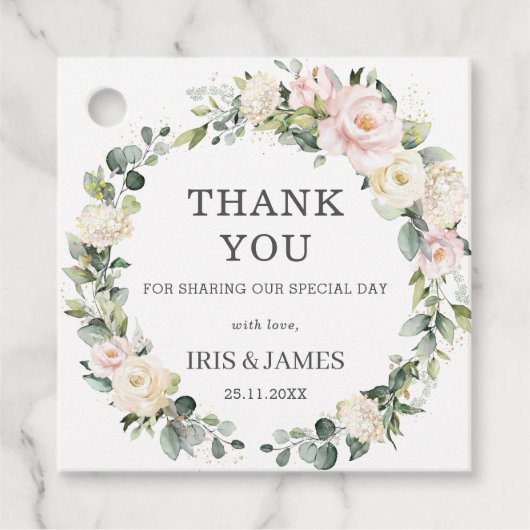 シックなソフトアイボリー赤面結婚フローラサンキュー フェイバータグ (正面)