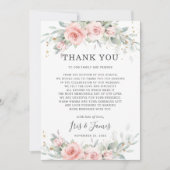 シックなソフトウエド赤面ピンクフローラグリーナリー結婚ズ サンキューカード (正面)
