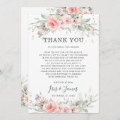 シックなソフトウエド赤面ピンクフローラグリーナリー結婚ズ サンキューカード (正面/裏面)