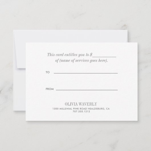 シックなソフトグラデーションピンクオレンジのギフトカード (裏面)