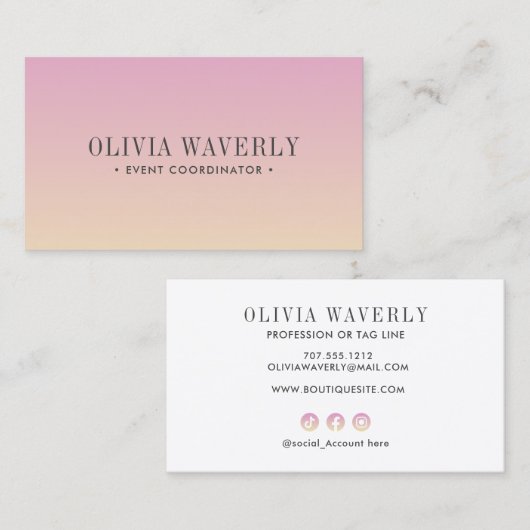 シックなソフトグラデーションピンクオレンジピーチソーシャルメディア 名刺 (正面/裏面)