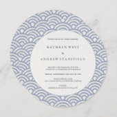 シックなソフトパープル日本の様式波結婚の 招待状 (正面/裏面)