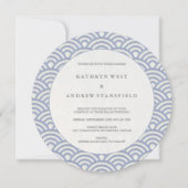 シックなソフトパープル日本の様式波結婚の 招待状 (正面)