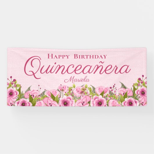 シックなソフトピンクのテクスチャピンクポピーQuinceanera B 横断幕 (横)