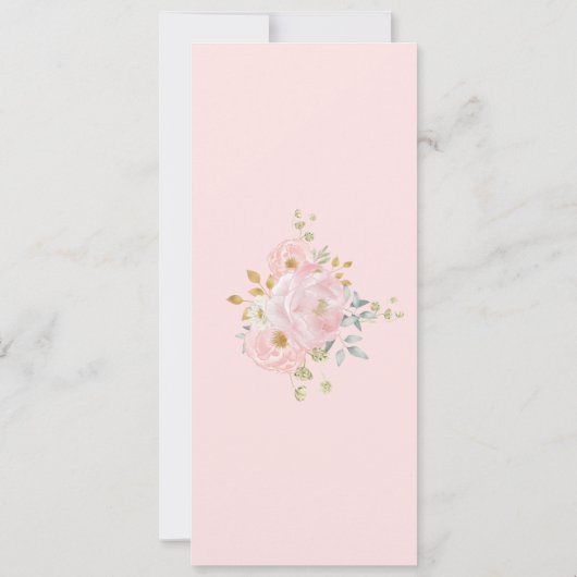 シックなソフトピンクの水色フローラ結婚のメニューカード 招待状 (裏面)