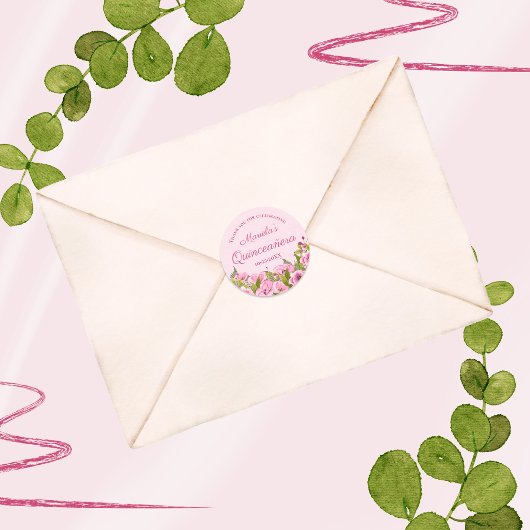 シックなソフトピンクピンクポピーQuinceaneraありがとう ラウンドシール