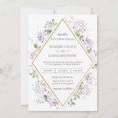 シックなソフト薄紫パープルフローラグリーナリー結婚ズ 招待状 (正面)