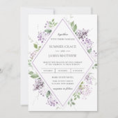 シックなソフト薄紫パープルフローラ結婚グリーナリーI 招待状 (正面)