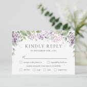 シックなソフト薄紫パープル結婚フローラの食事の選択 出欠カード (スタンド正面)