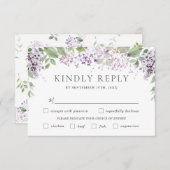 シックなソフト薄紫パープル結婚フローラの食事の選択 出欠カード (正面/裏面)