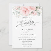 シックなソフト赤面ピンクフローラグリーナリー結婚ズ 招待状 (正面)