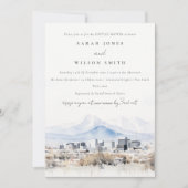 シックなソルトレイクシティユタウォーターカラーカップルシャワー 招待状 (正面)