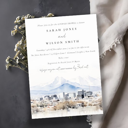 シックなソルトレイクシティユタウォーターカラーカップルシャワー 招待状
