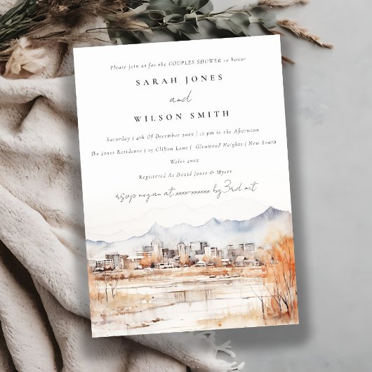 シックなソルトレイクシティユタウォーターカラーカップルシャワー 招待状