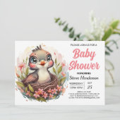 シックなソングバードウッドランドバードベビーシャワー 招待状 (スタンド正面)