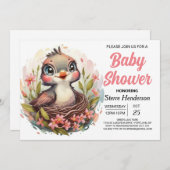 シックなソングバードウッドランドバードベビーシャワー 招待状 (正面/裏面)