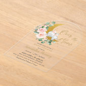 シックなゾウ我々は月の女の子の赤ちゃんシャワー上にいる アクリル招待状 (レイダウン)