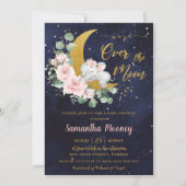 シックなゾウ我々は月の女の子の赤ちゃんシャワー上にいる 招待状 (正面)