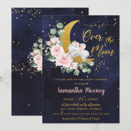 シックなゾウ我々は月の女の子の赤ちゃんシャワー上にいる 招待状