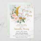 シックなゾウ我々は月の女の子の赤ちゃんシャワー上にいる 招待状 (正面/裏面)