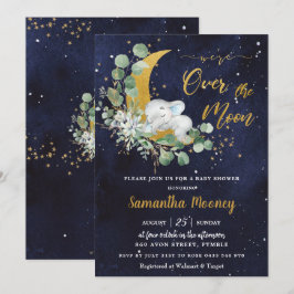 シックなゾウ我々は月の男の子の赤ちゃんシャワー上にいる 招待状