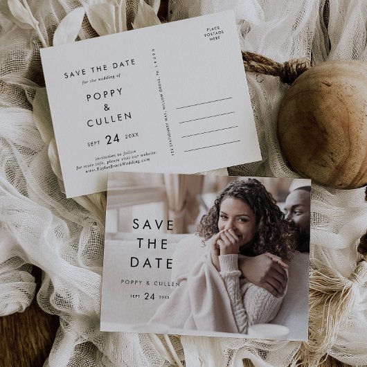 シックなタイポグラフィフルフォトデートを保存 インビテーションポストカード