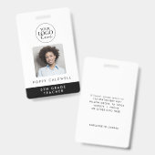 シックなタイポグラフィロゴフォト従業員または先生ID バッジ (表裏)