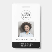 シックなタイポグラフィロゴフォト従業員または先生ID バッジ (表面)
