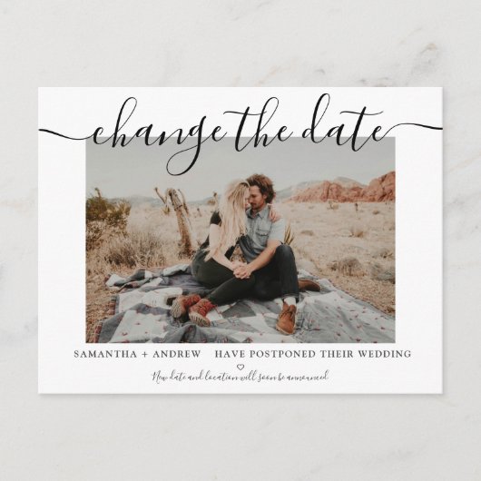 シックなタイポグラフィ写真モダンの日付の変更 案内ポストカード (正面)