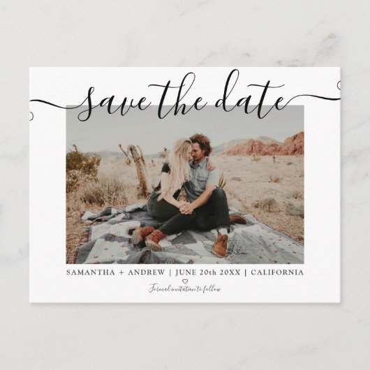 シックなタイポグラフィ写真モダンの日付を保存 案内ポストカード (正面)