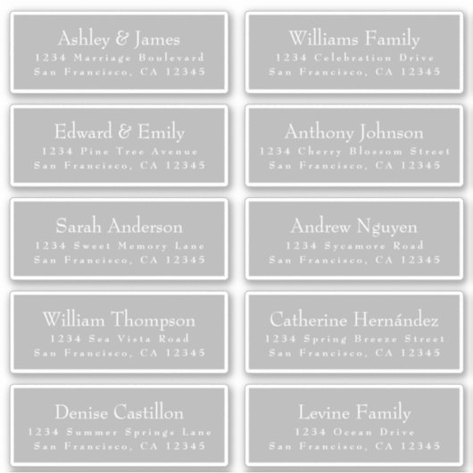 シックなタイポグラフィ灰色のウェディングゲストアドレスラベル シール (正面)