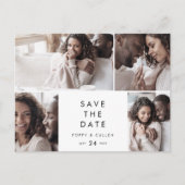 シックなタイポグラフィ4写真テンプレート日付の保存 インビテーションポストカード (正面)