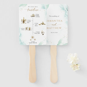 シックなタイムラインとウェルカムウォーターカラーブルーグリーン ハンドファン