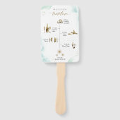 シックなタイムラインとウェルカムウォーターカラーブルーグリーン ハンドファン (正面)