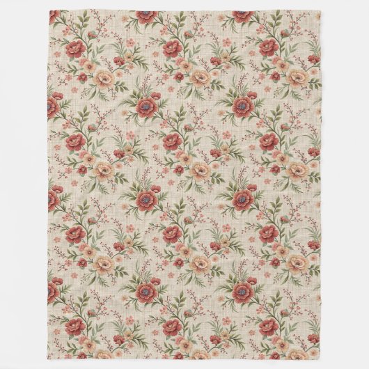 シックなタイムレスコテージスタイルフェードフローラエレガンス フリースブランケット (正面)