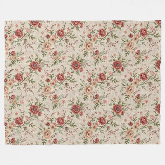 シックなタイムレスコテージスタイルフェードフローラエレガンス フリースブランケット (正面(横))