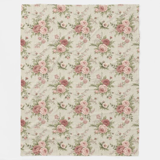 シックなタイムレスコテージスタイルフェードフローラエレガンス フリースブランケット (正面)