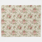 シックなタイムレスコテージスタイルフェードフローラエレガンス フリースブランケット (正面(横))