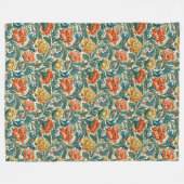 シックなタイムレスフローラタペストリーモリス華美デザイン フリースブランケット (正面(横))