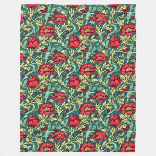 シックなタイムレスフローラタペストリーモリス華美デザイン フリースブランケット (正面)